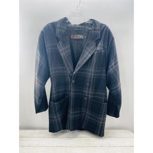 Escada Blazer Coat Jacket Vintage GREY Plaid Double Breasted Size 38 Wool
